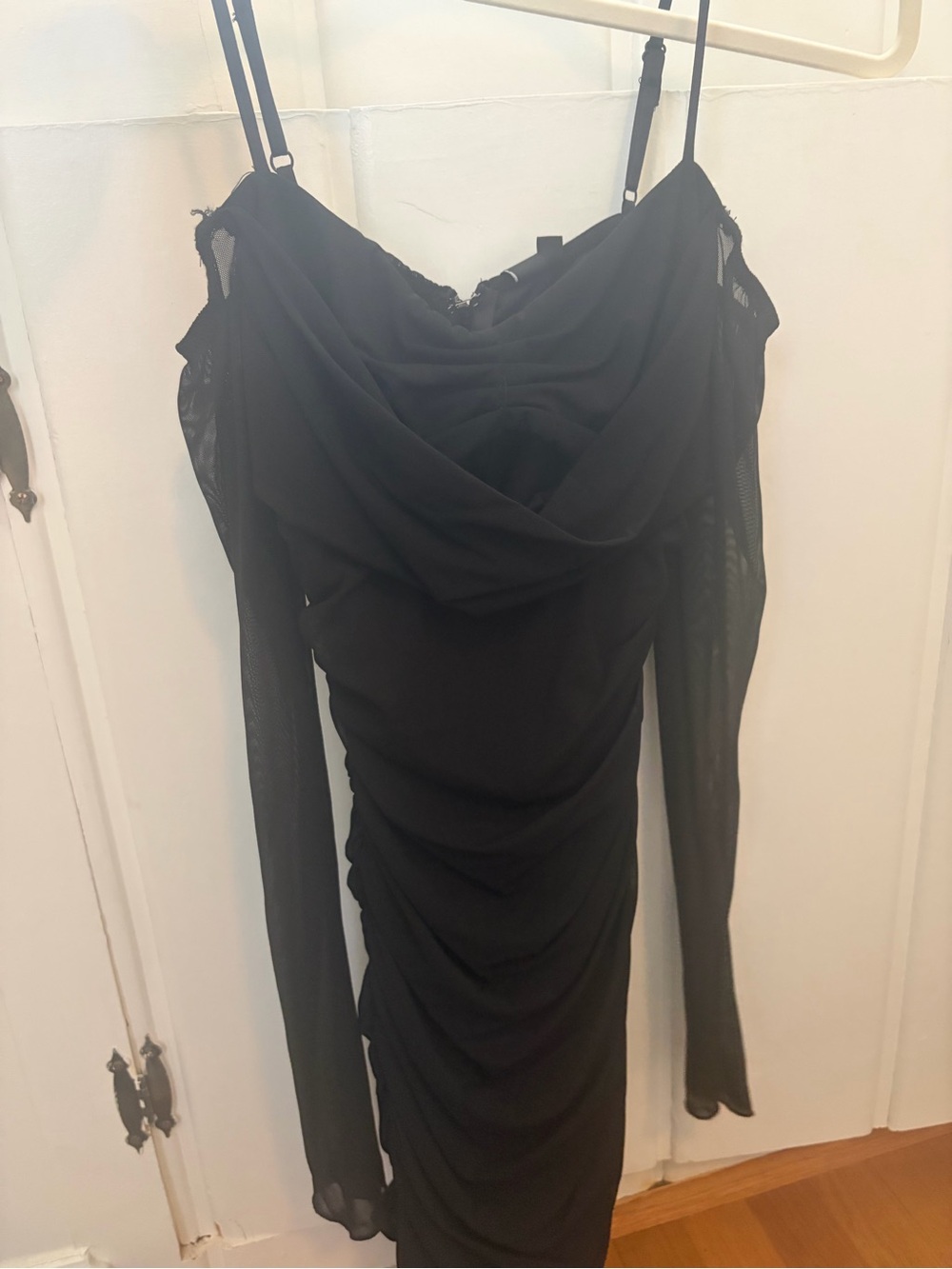 Windsor Black Off-Shoulder Ruched Long Sleeve Dress